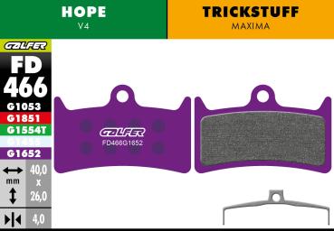 Preview: Galfer E-Bike FD466 Hope EVO GR4/TR4/Tech 3 V4/4 V4 Trickstuff Maxima Bremsbeläge