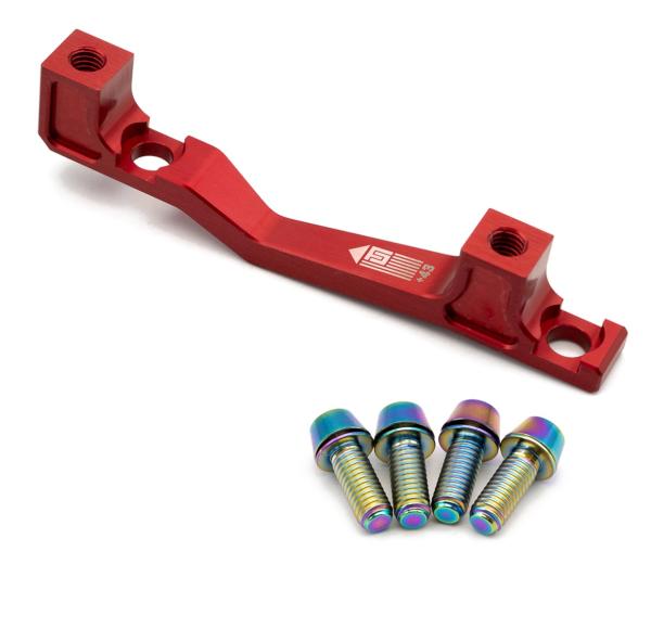 Freedom Coast Disc Adapter Postmount +43mm red inkl. Better Bolts Titan-Schrauben rainbow